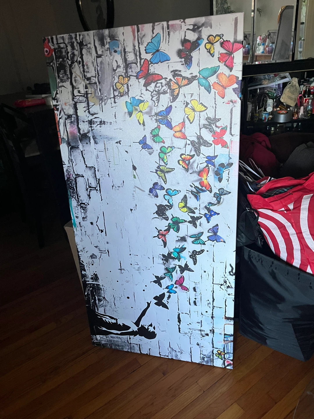 Large Canvas Wall Art with Butterflies and Silhouette