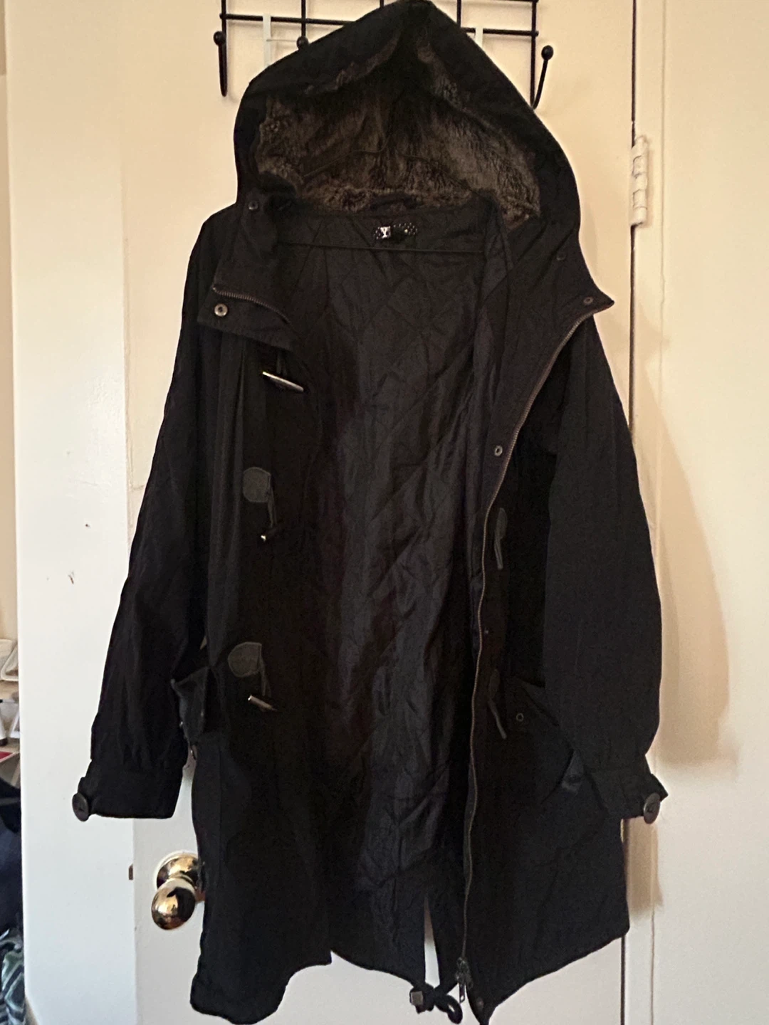 Y&B by BTNQ Black Duffle Coat with Faux Fur Hood