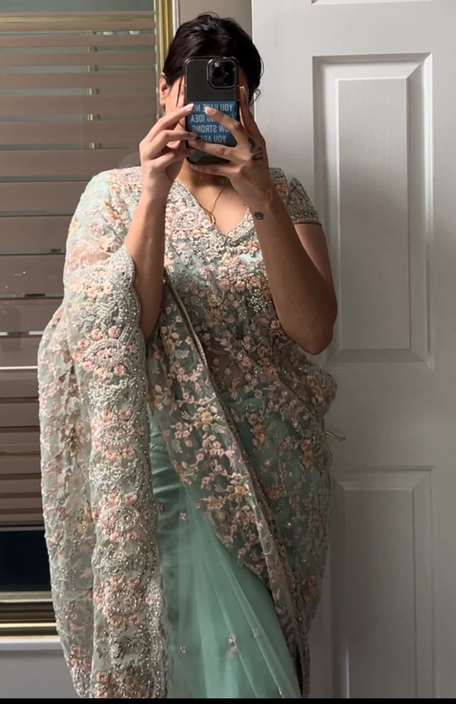 Embroidered Mint Green Saree