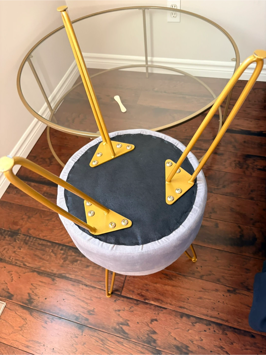 Pair of Grey Velvet Stools with Gold Legs - photo 3