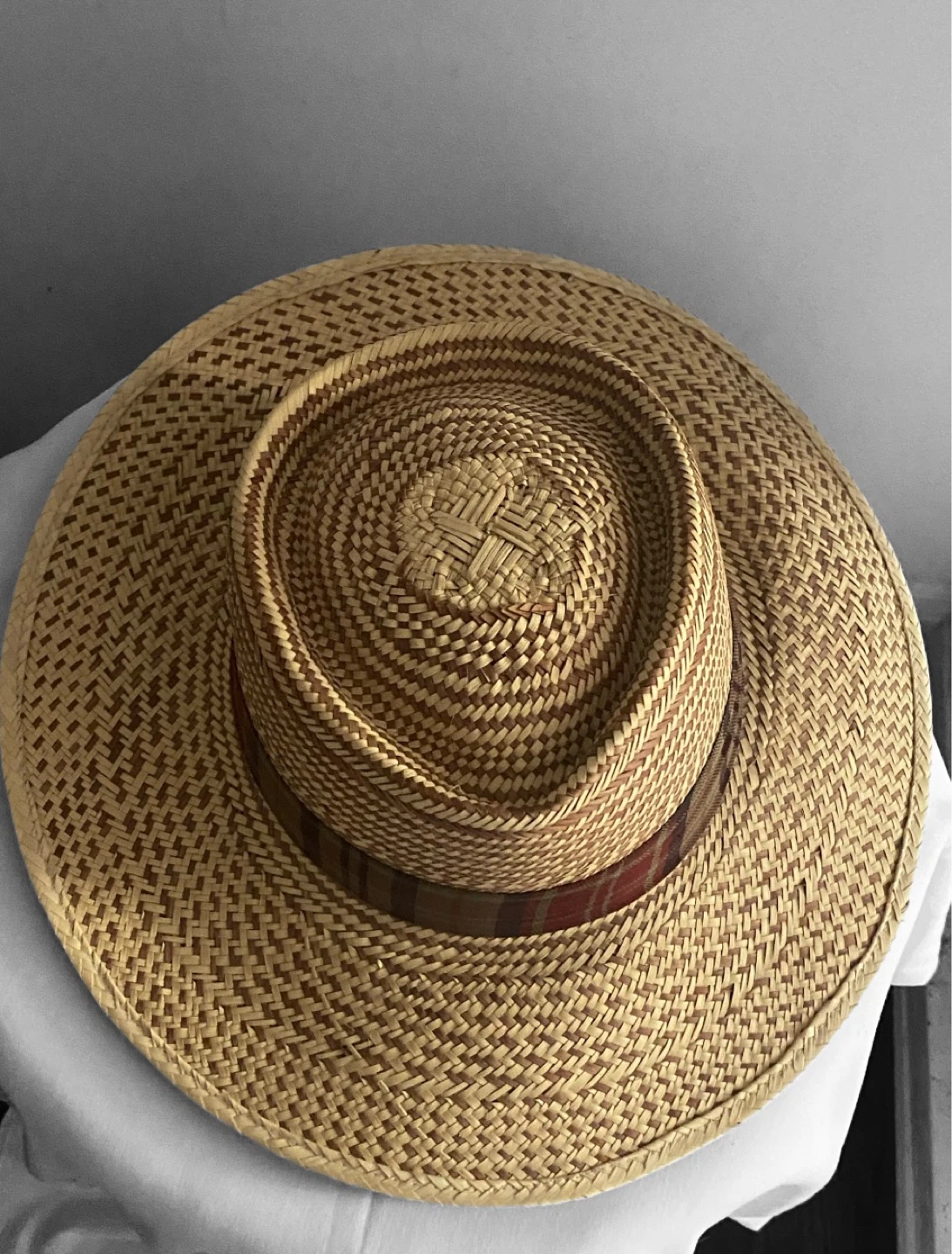 Straw Boater Hat with Plaid Band - photo 3