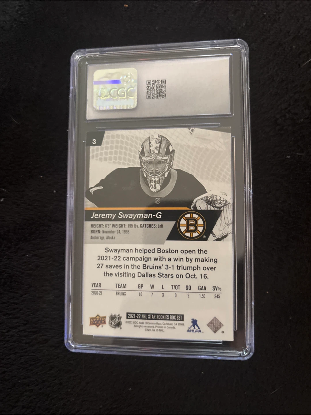 2021-22 Upper Deck NHL Star Rookies #3 Jeremy Swayman - photo 2