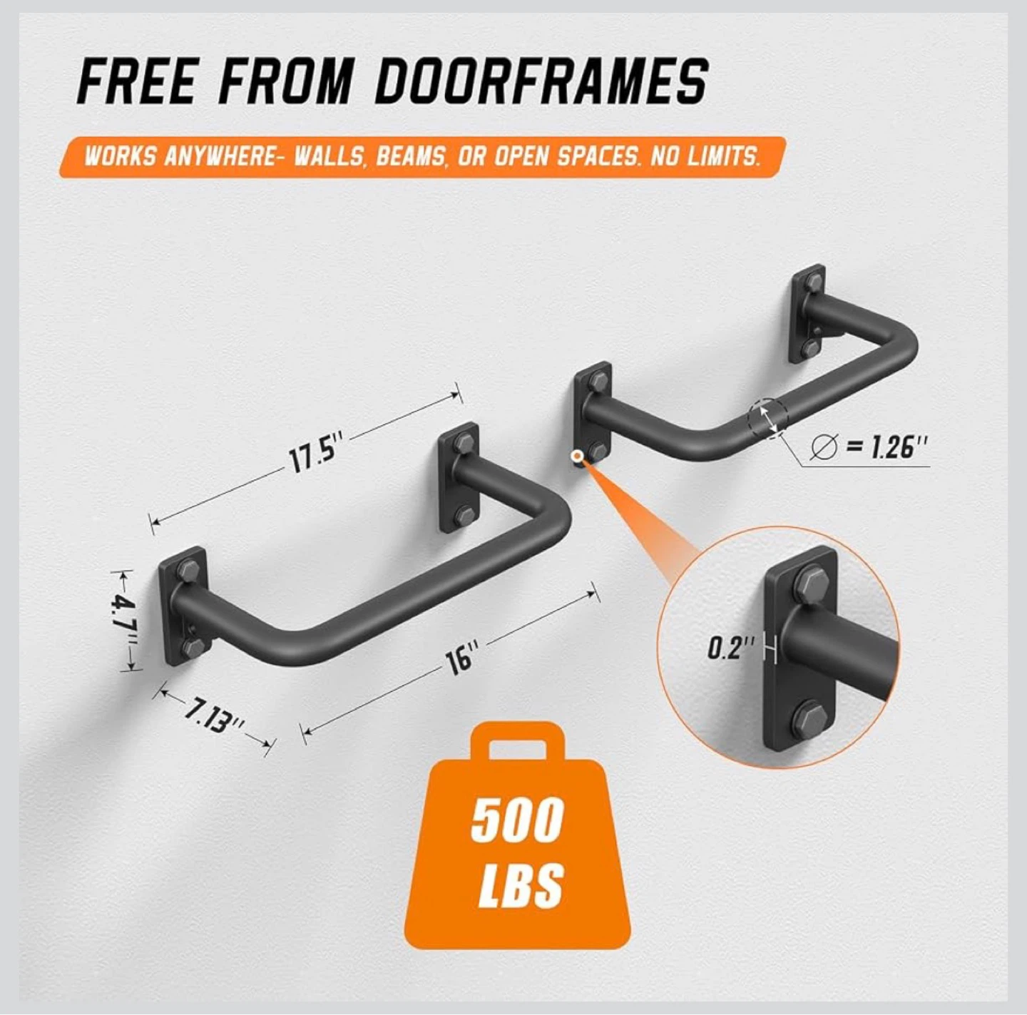 Wall Mounted Pull Up Bar Set of 2 - photo 5