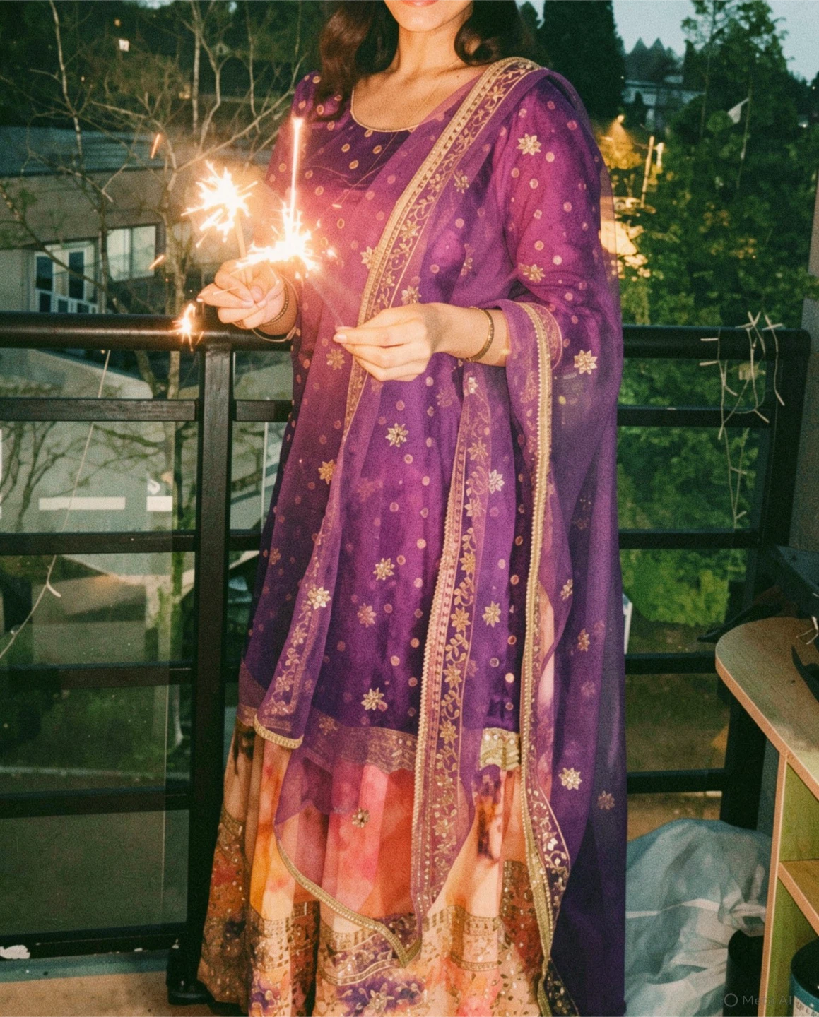 Purple Salwar Kameez with Gold Embellishments
