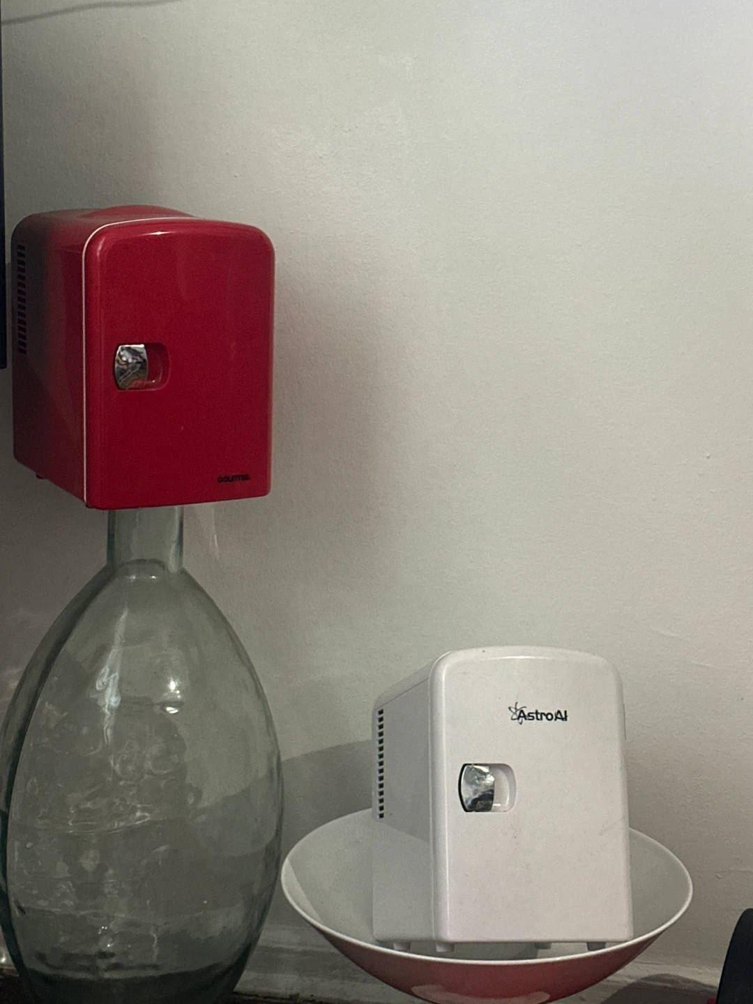 2 mini refrigerators red and white color
