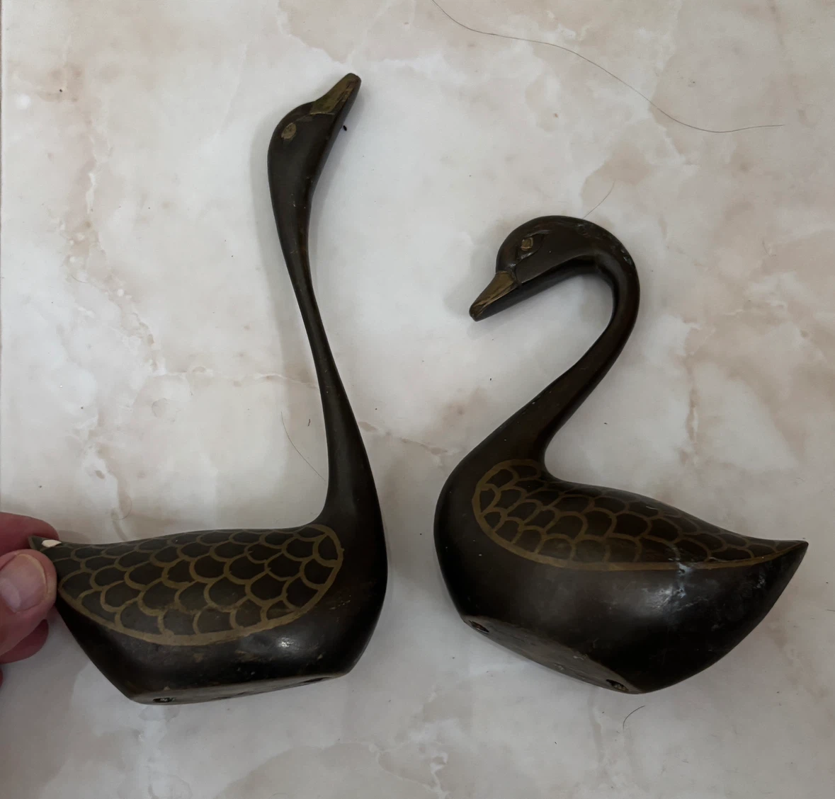 Vintage Brass Swan Figurines - Pair
