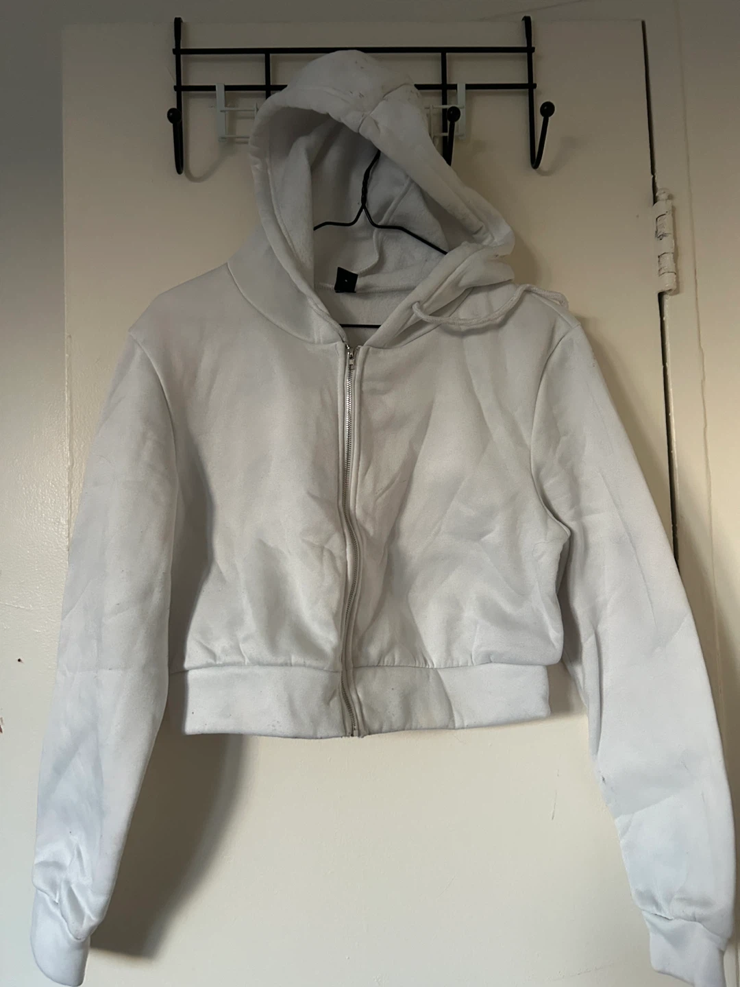 White SHEIN Cropped Zip-Up Hoodie