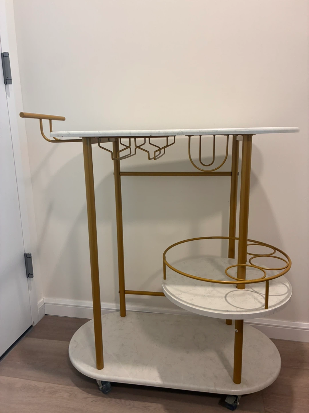 Faux Marble & Gold Rolling Bar Cart