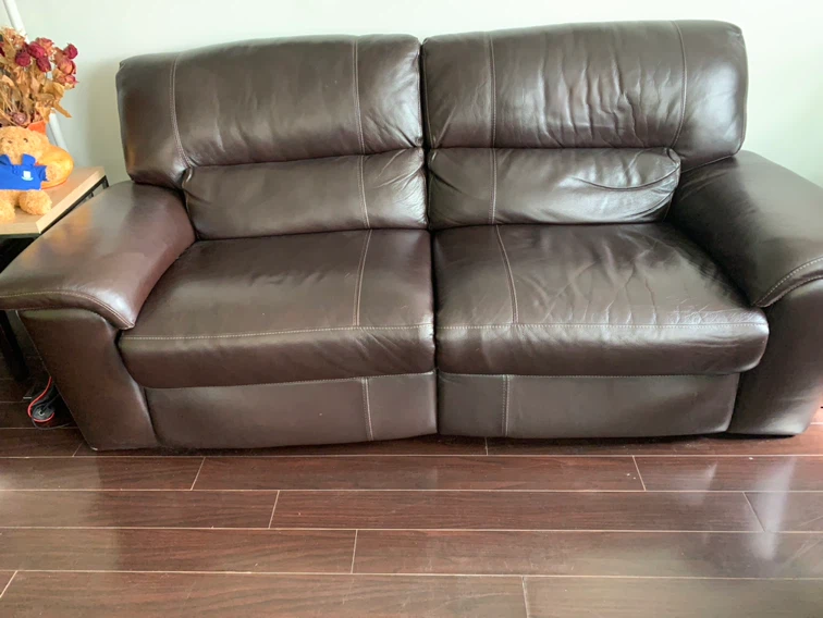 Brown Leather Loveseat Recliner - photo 3