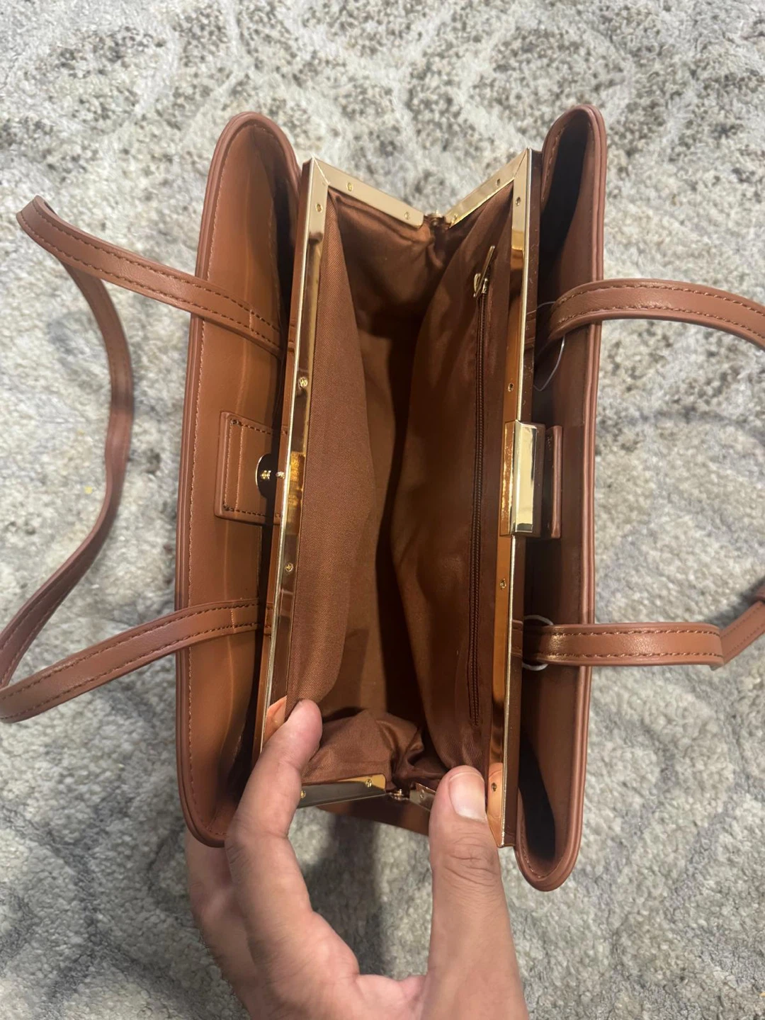 Brown Faux Leather Shoulder Bag