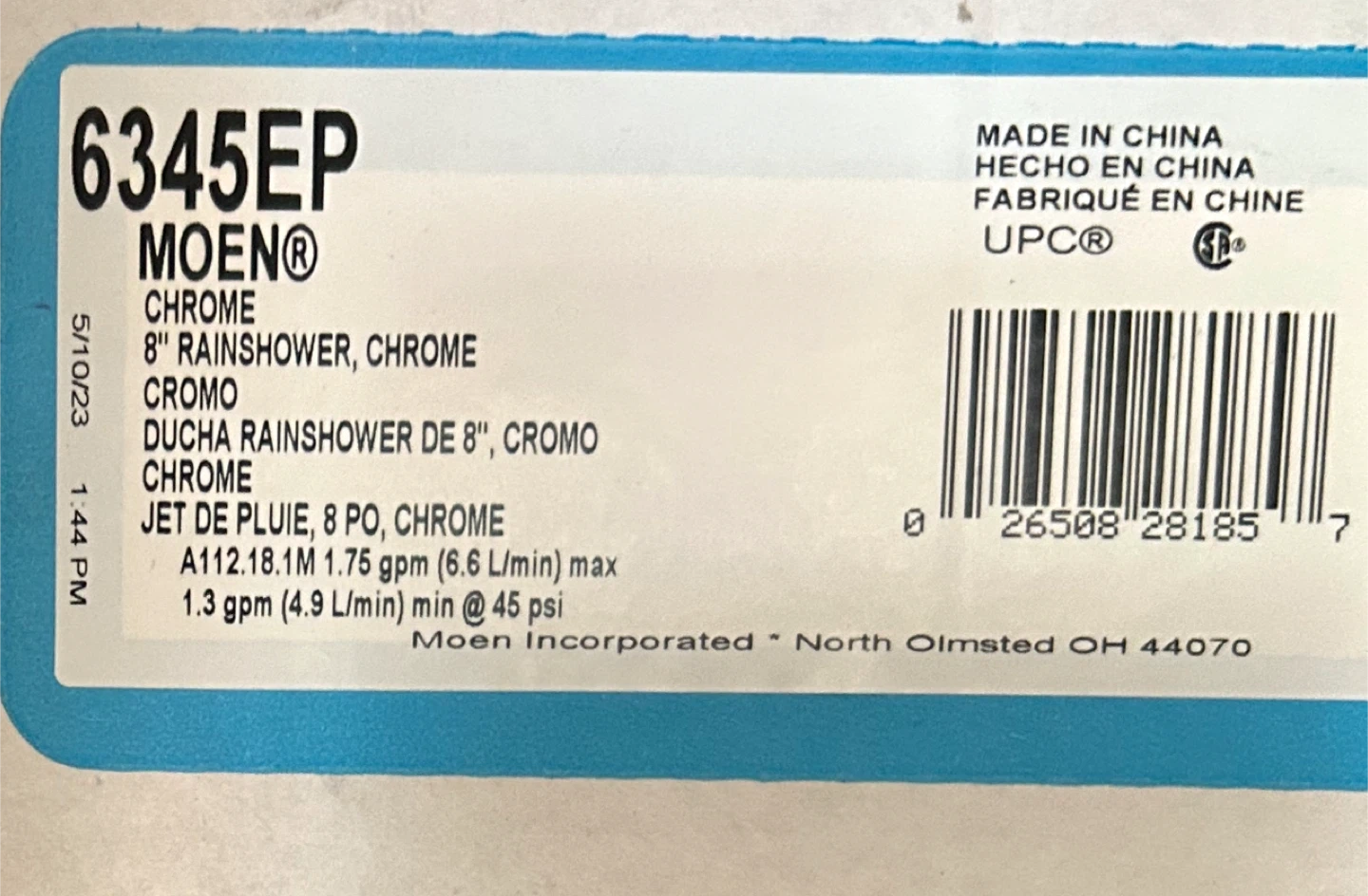 Moen 8" Chrome Rain Showerhead