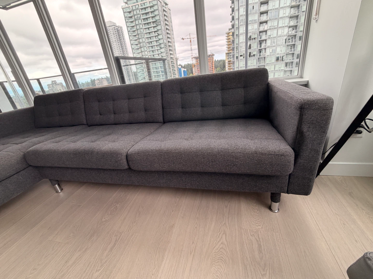 Grey Tufted Sectional Sofa with Chaise - photo 2