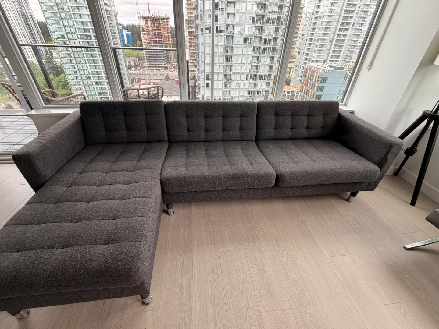Grey Tufted Sectional Sofa with Chaise