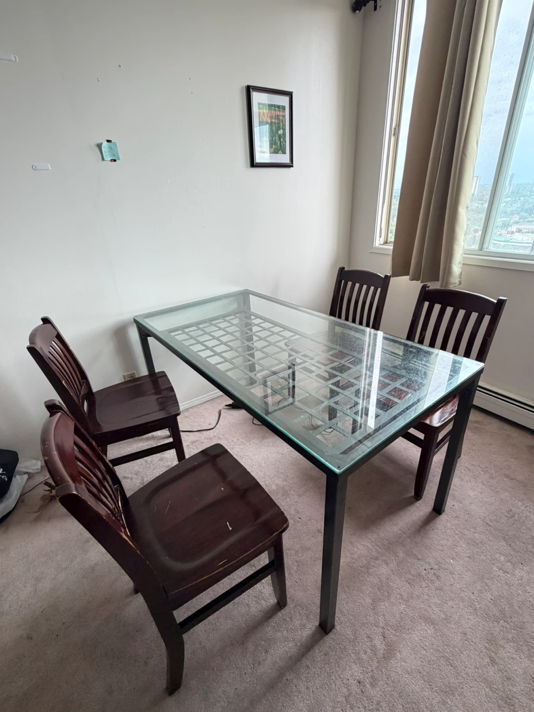Glass Top Dining Table with 4 Wood Chairs