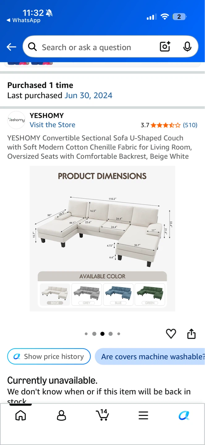 YESHOMY Convertible Sectional Sofa U-Shaped Couch - photo 4