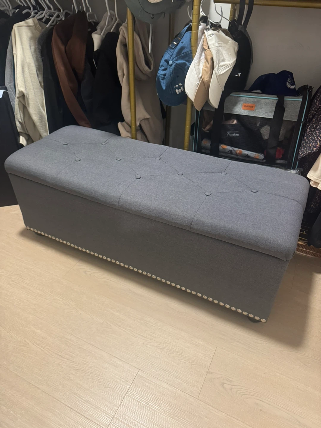 Grey Tufted Storage Bench