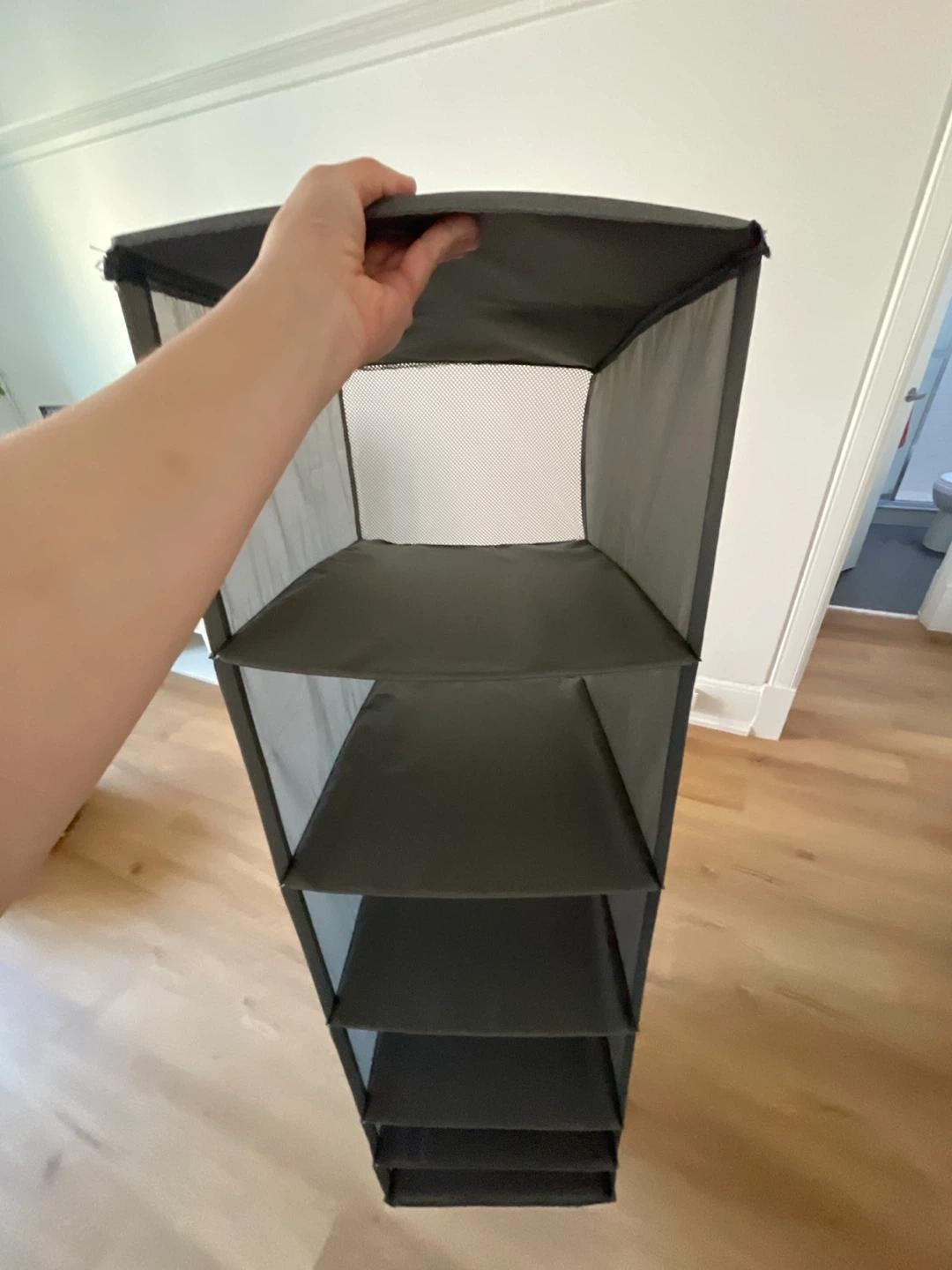 Grey Fabric Hanging Shelf Organizer