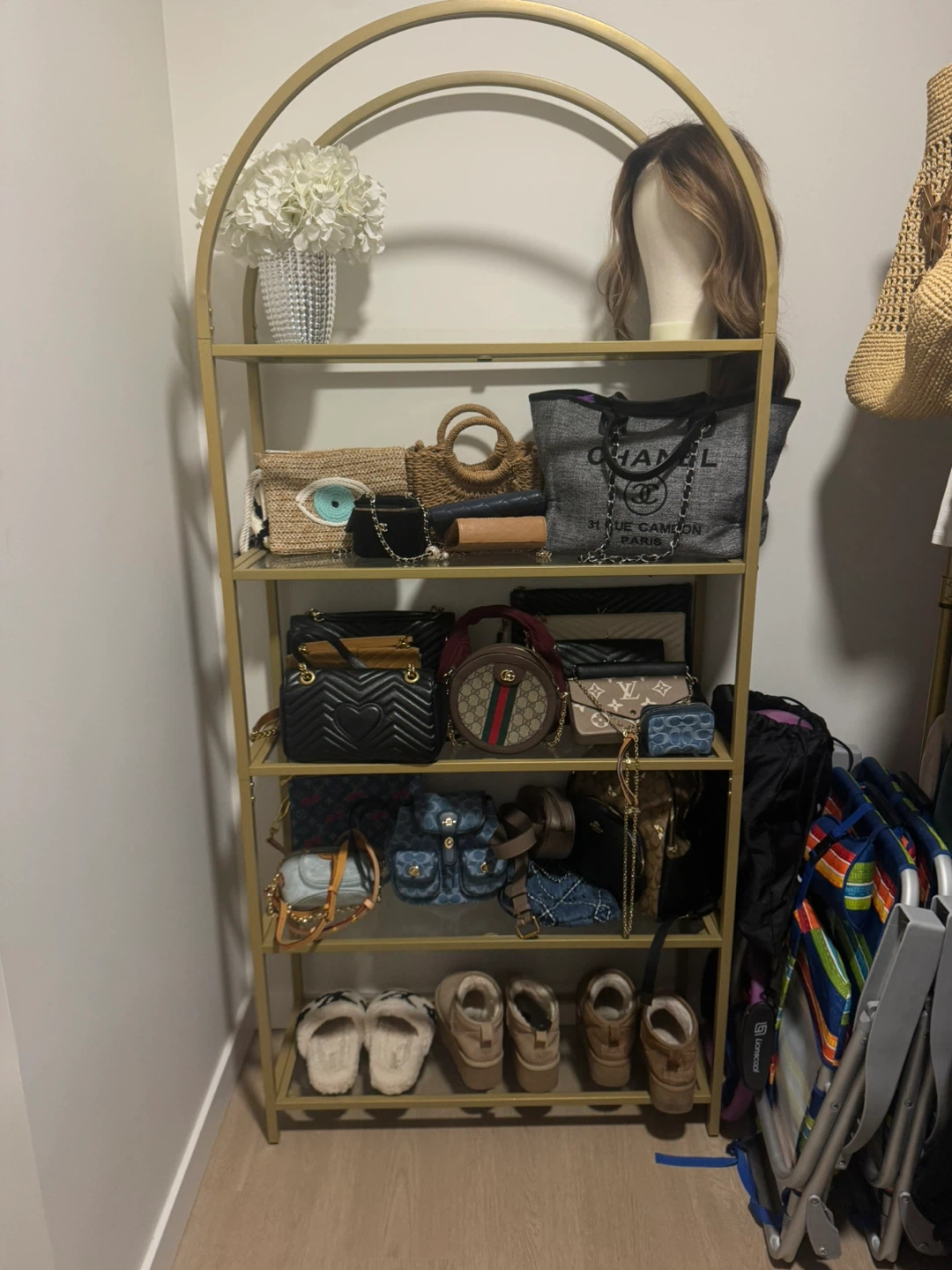 Gold Arch Shelf with Glass Shelves