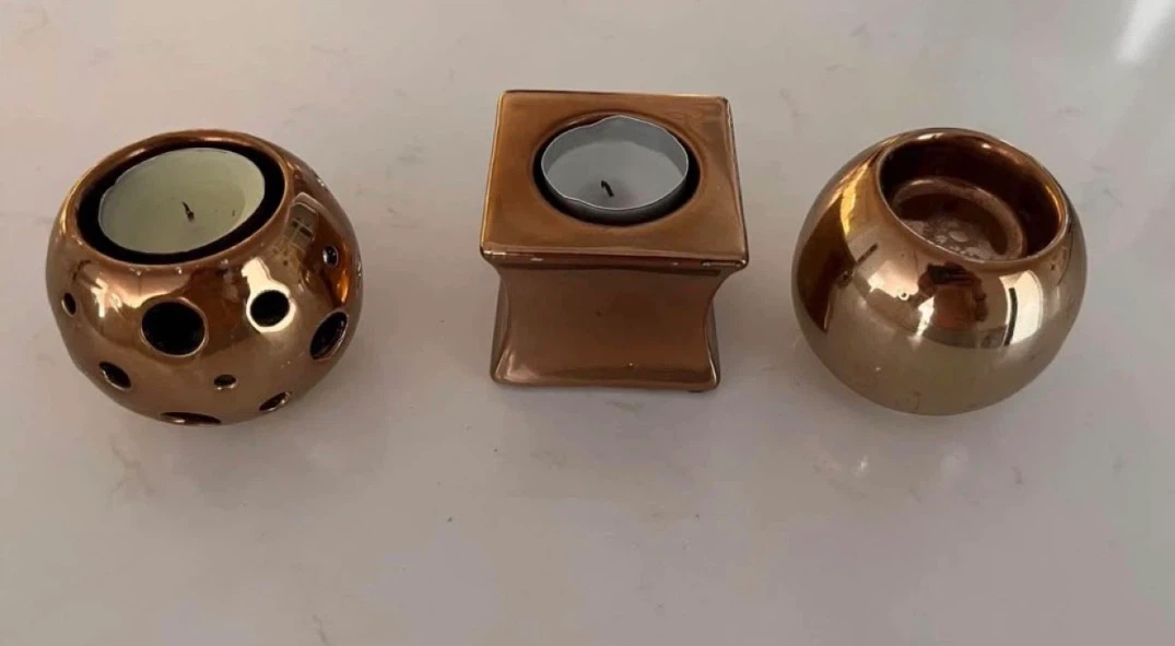 Set of 3 Copper Ceramic Tealight Holders