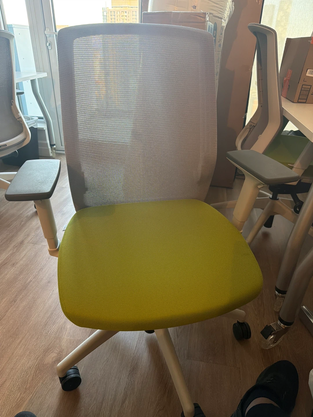 Mesh back office chair with lime green seat
