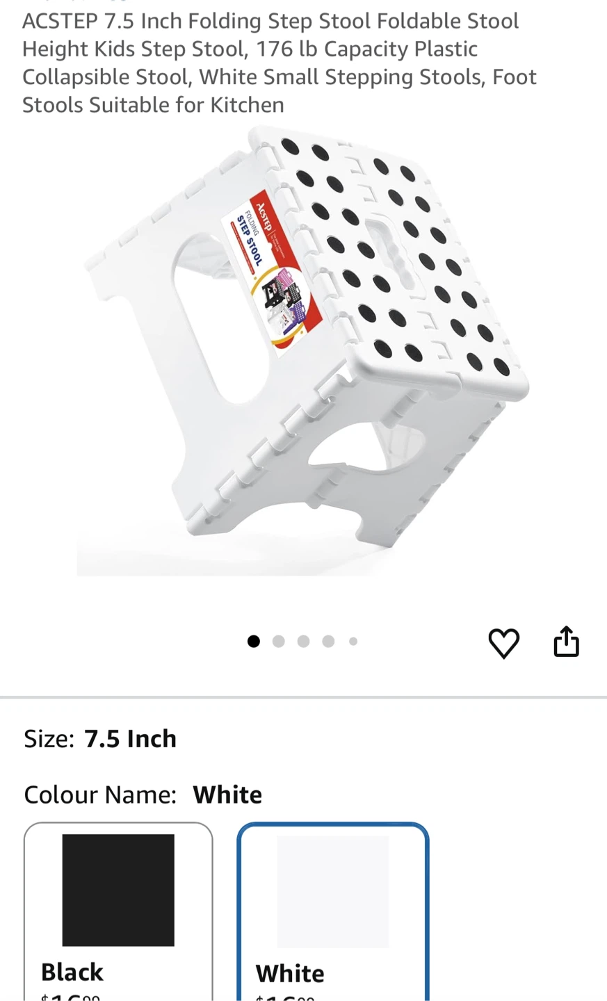 7.5 Inch Folding Step Stool - White