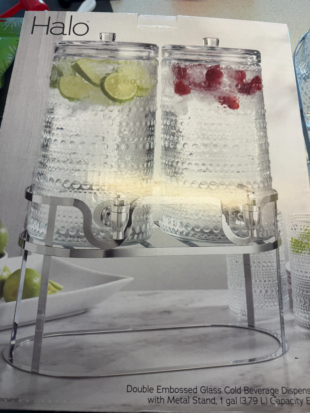 Double Embossed Glass Cold Beverage Dispensers