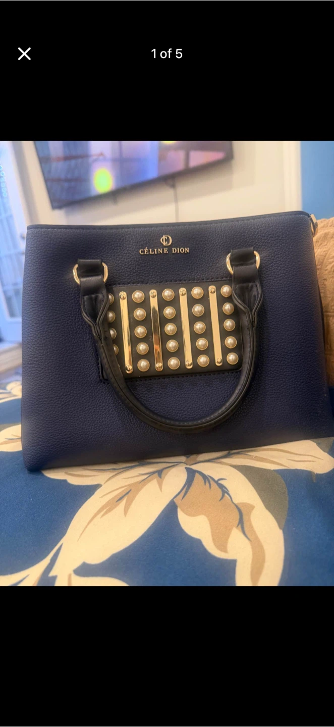 Céline Dion Navy Blue Faux Leather Handbag