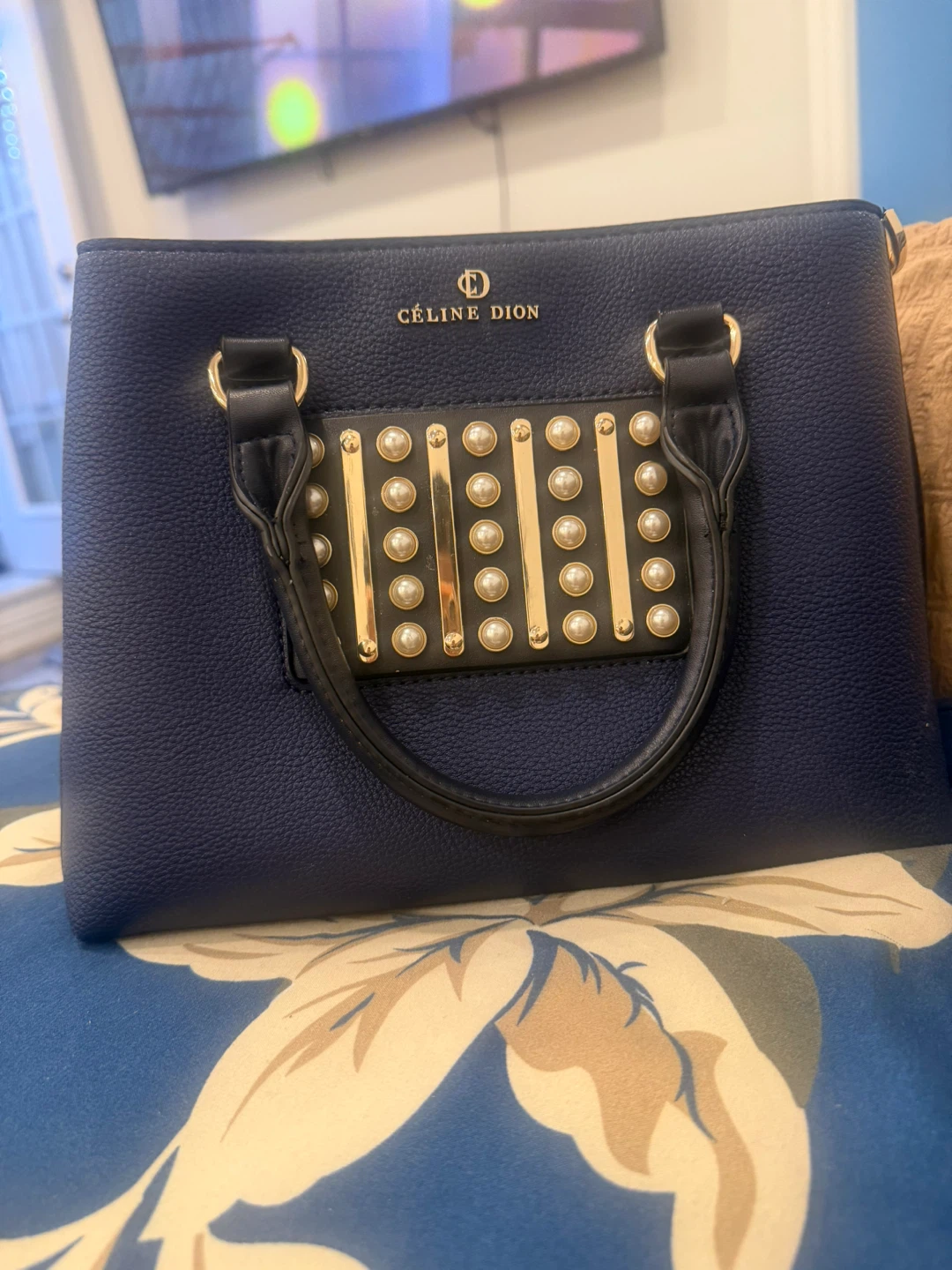 Céline Dion Navy Blue Faux Leather Handbag - photo 5