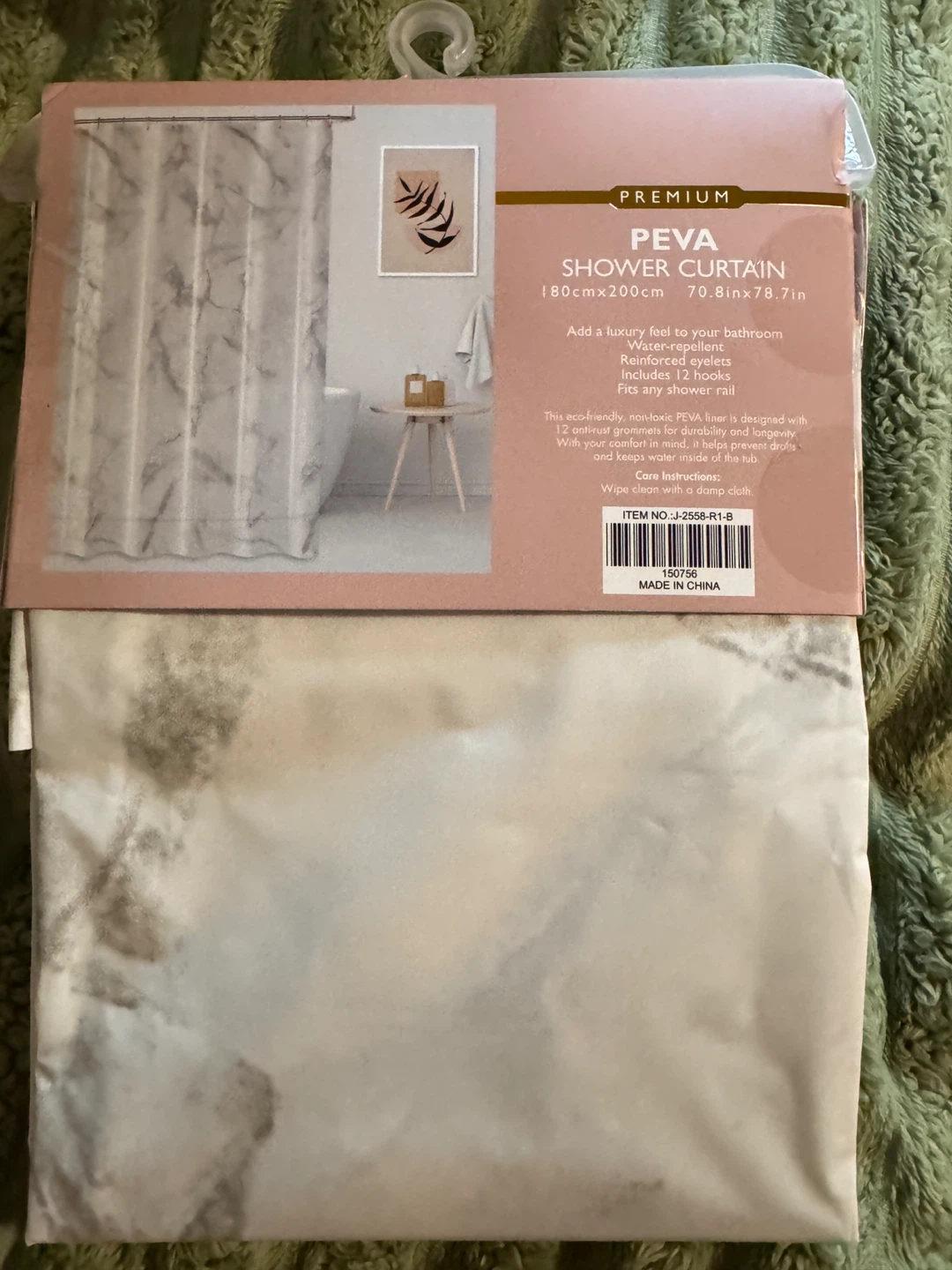 PEVA Shower Curtain with Hooks - photo 2