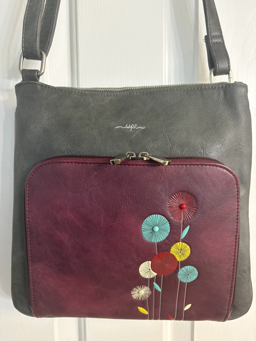 Espe Grey Crossbody Bag with Floral Accent