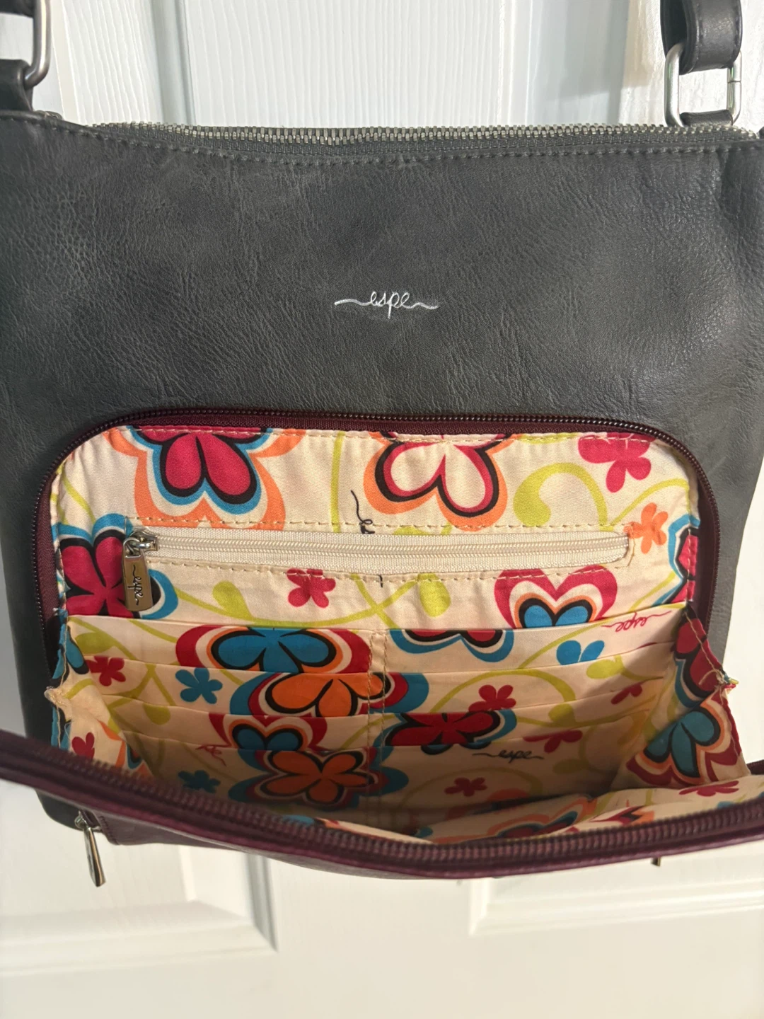 Espe Grey Crossbody Bag with Floral Accent - photo 4