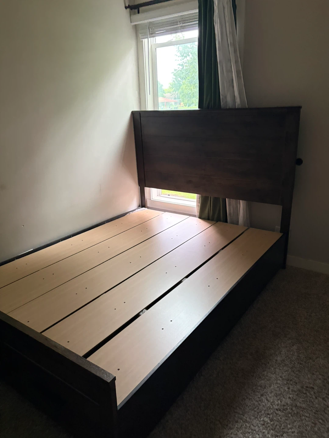 Dark Wood Bed Frame with Nightstand - photo 2