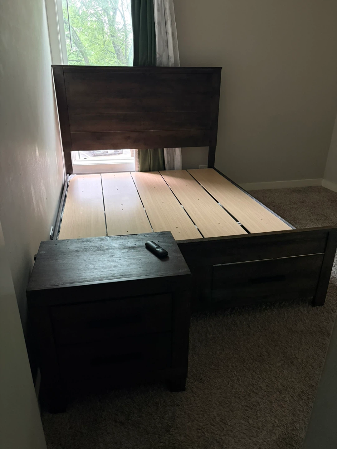 Dark Wood Bed Frame with Nightstand - photo 3