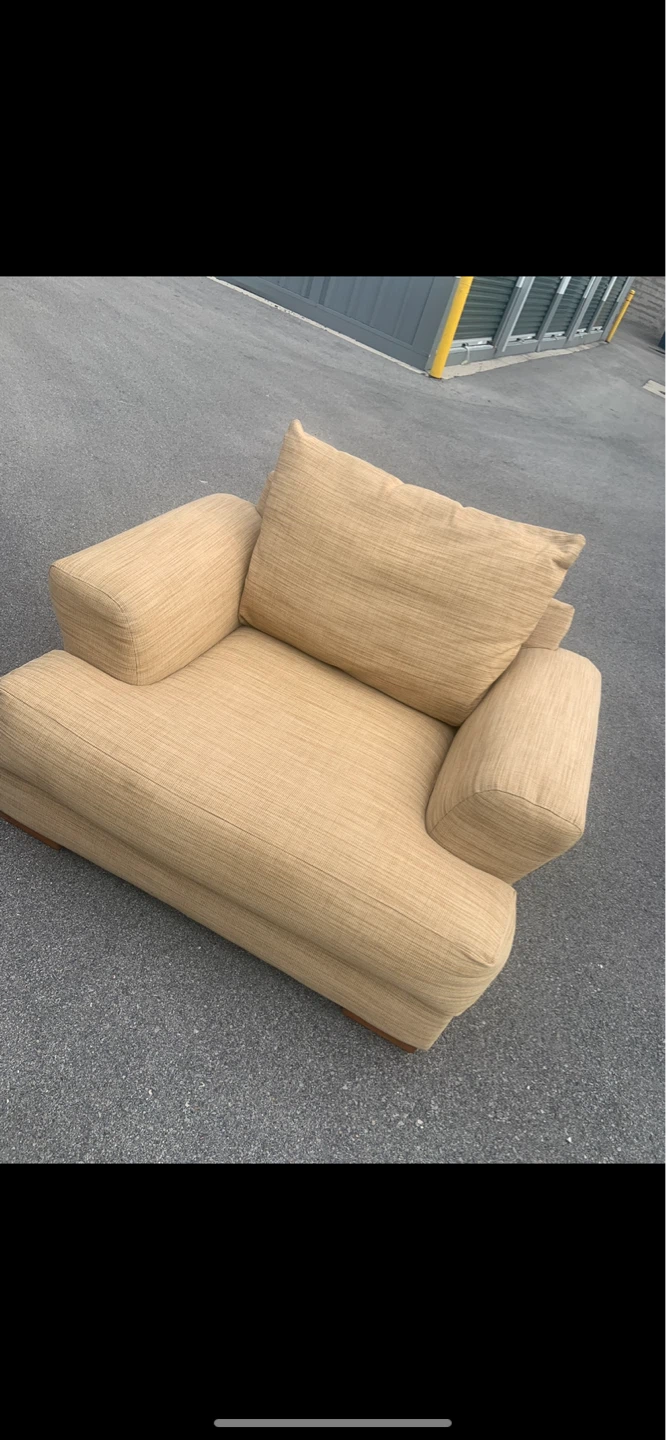 Tan Textured Armchair. Over-size-chair and a half