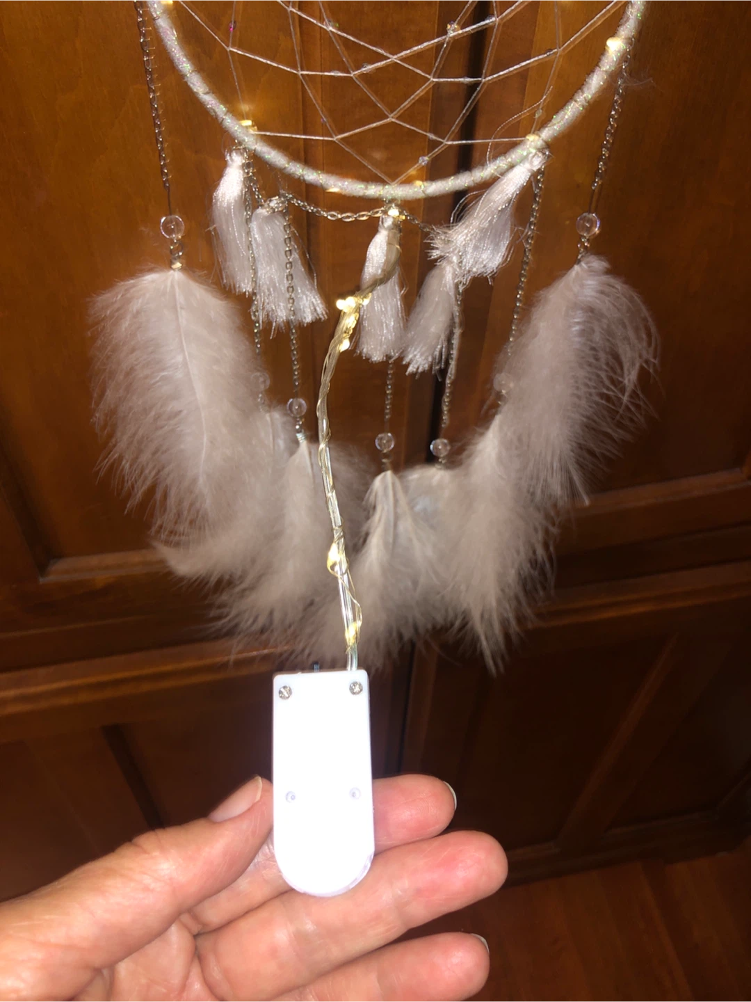 White dreamcatcher with white feathers - photo 3