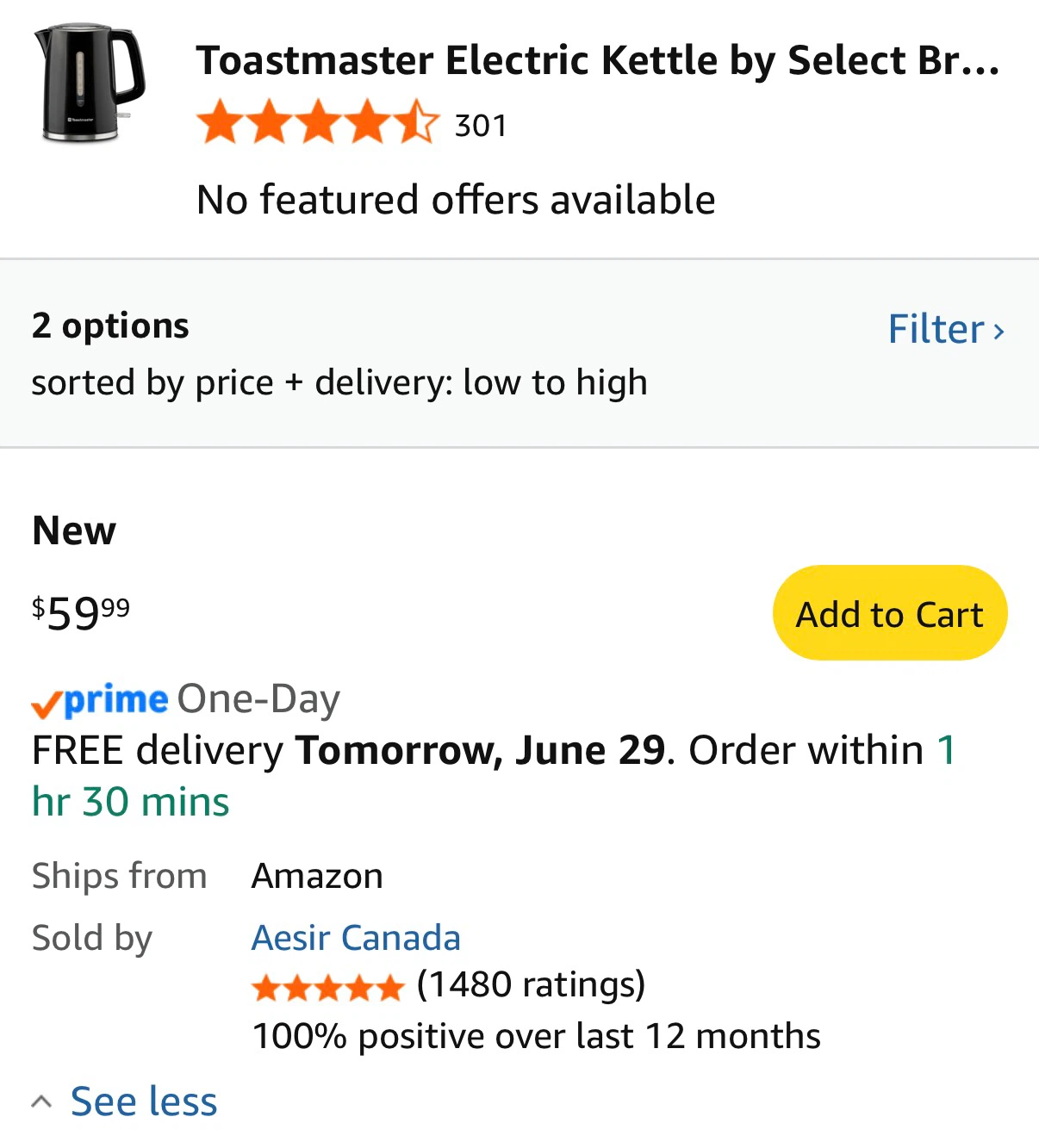 Until June 30: Toastmaster Electric Kettle 1.7L Black - photo 2