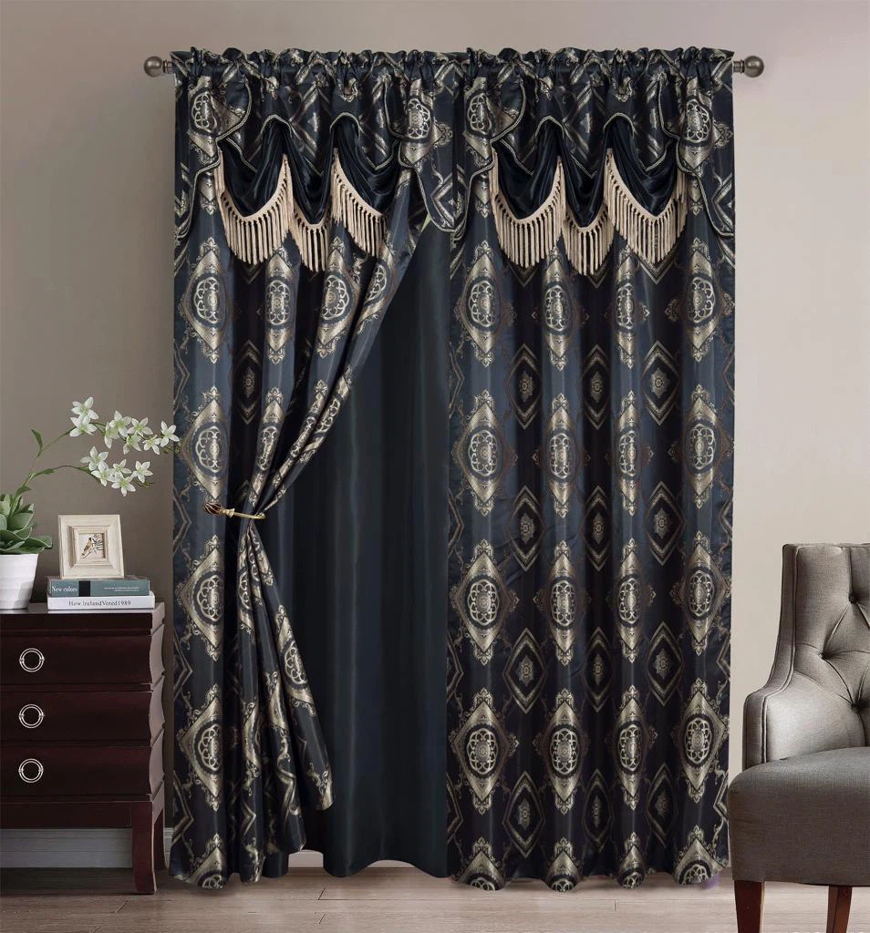 Decorative Jacquard Curtains with Tassel Valance