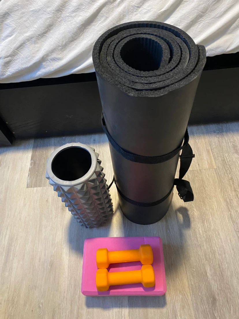 Yoga Mat, Foam Roller, and Dumbbell Set