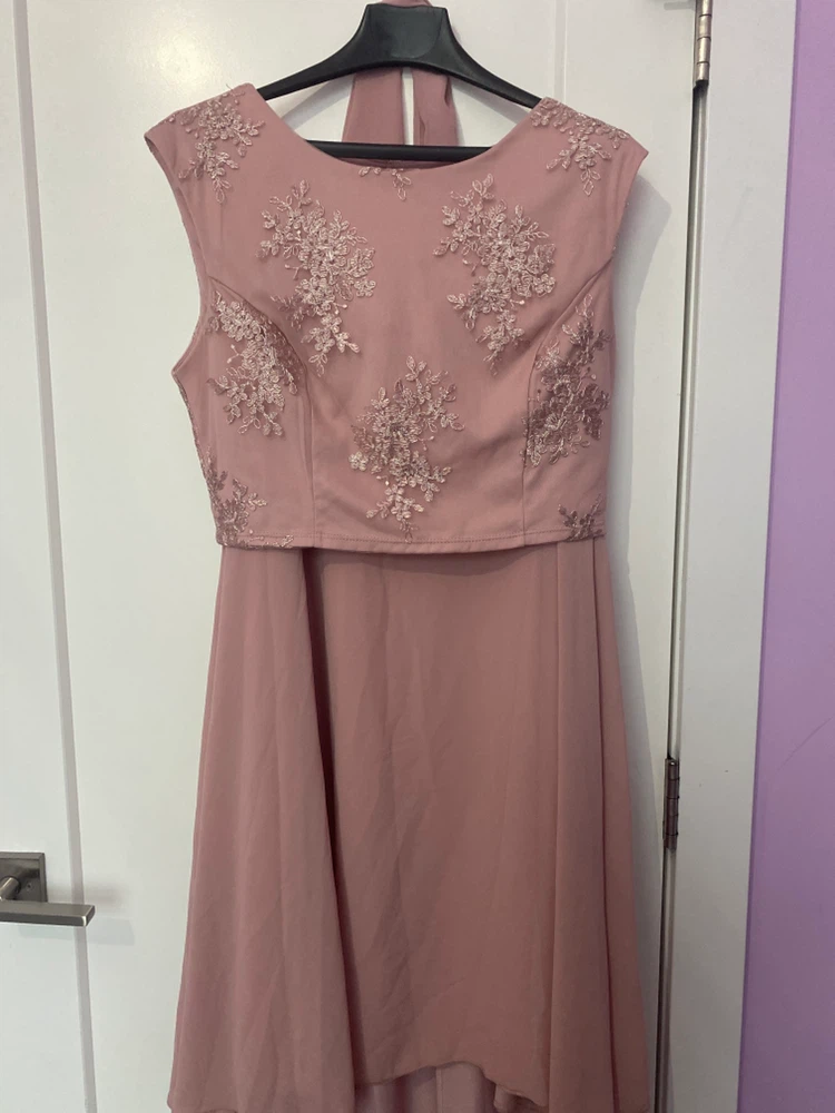 Pink Lace Overlay Dress with Halter Neck