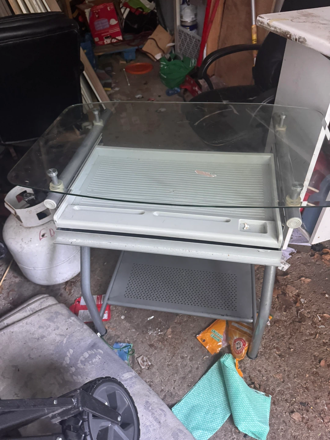 Glass top desk/table with sliding drawer
