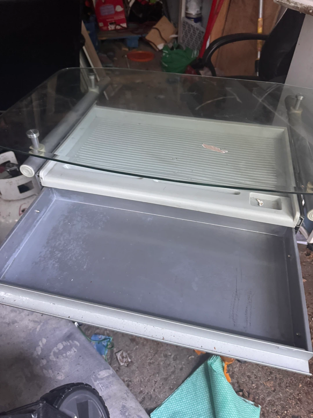 Glass top desk/table with sliding drawer - photo 2