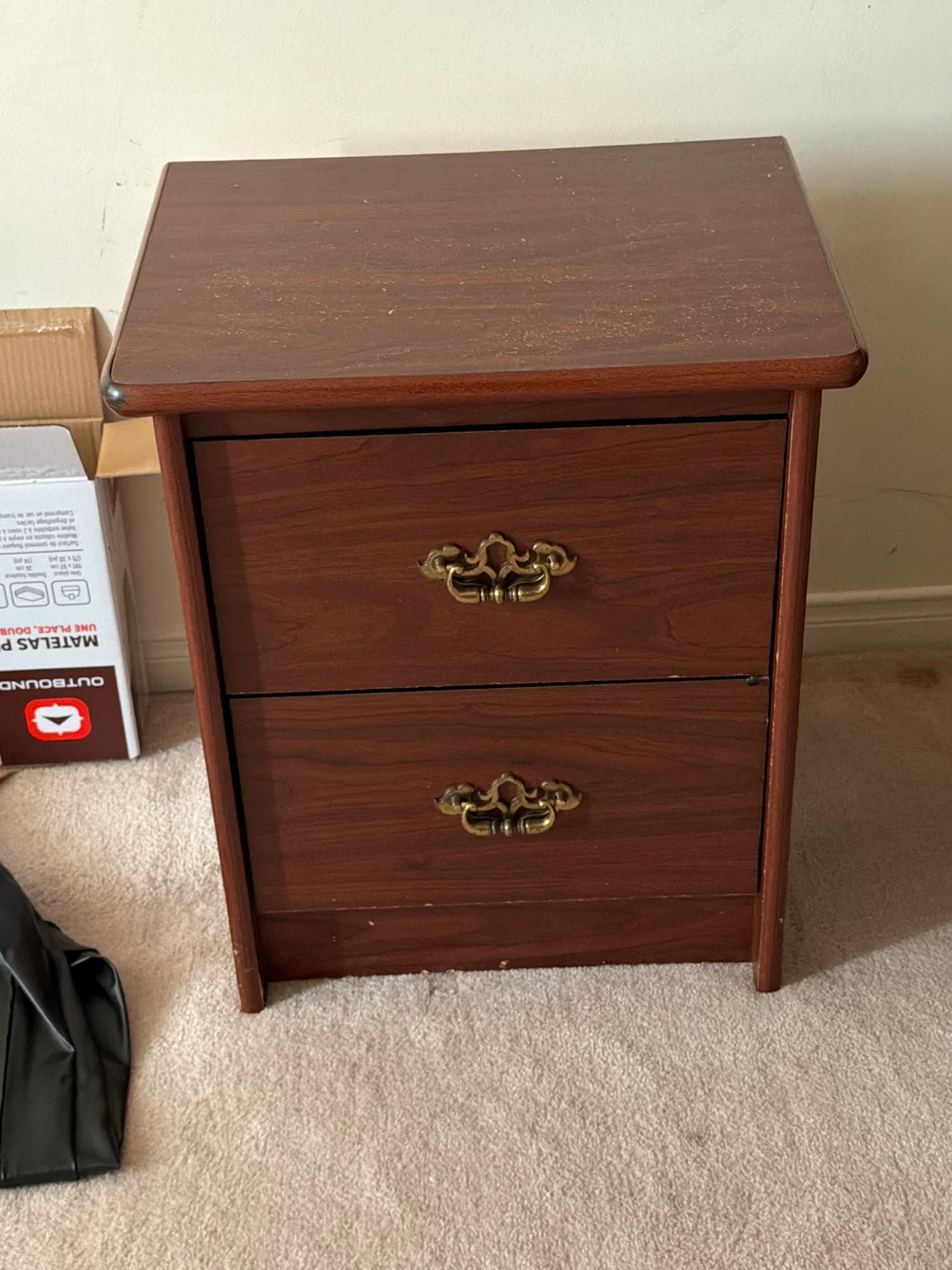 Wooden Nightstand with Two Drawers