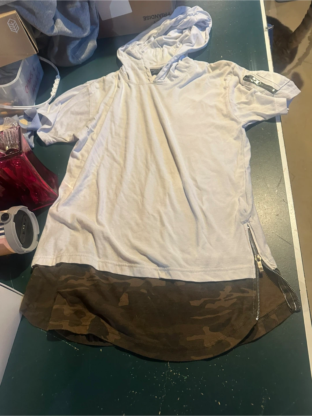 Victorious White Hoodie with Camo Bottom - Size M