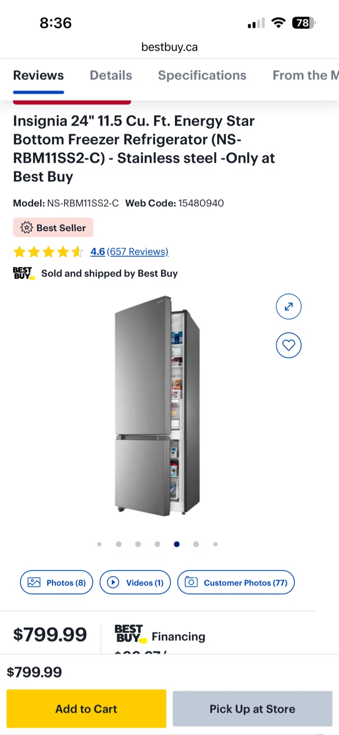 Insignia 24" 11.5 Cu. Ft. Refrigerator