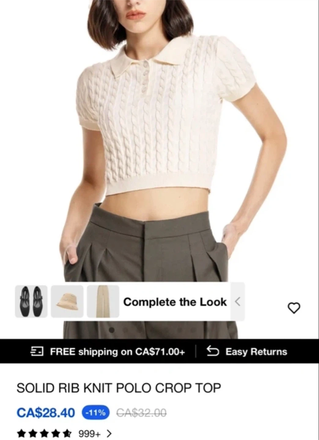 Cider White Cable Knit Polo Crop Top NEW Paid $28