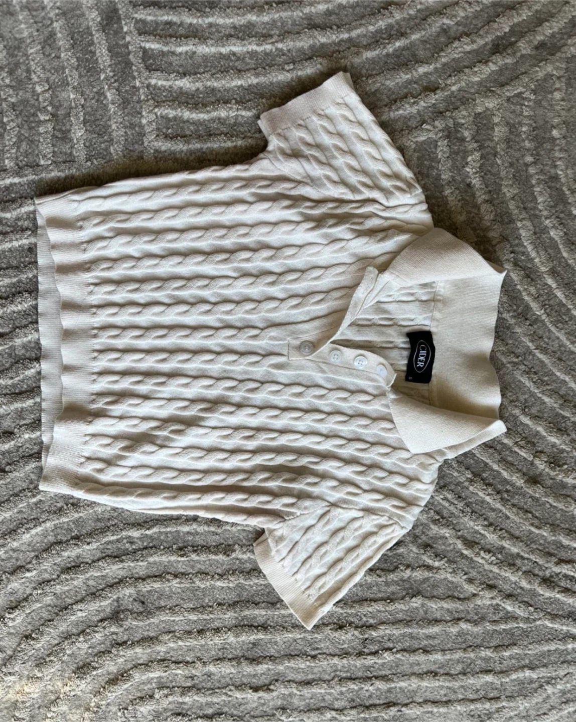 Cider White Cable Knit Polo Crop Top NEW Paid $28 - photo 2
