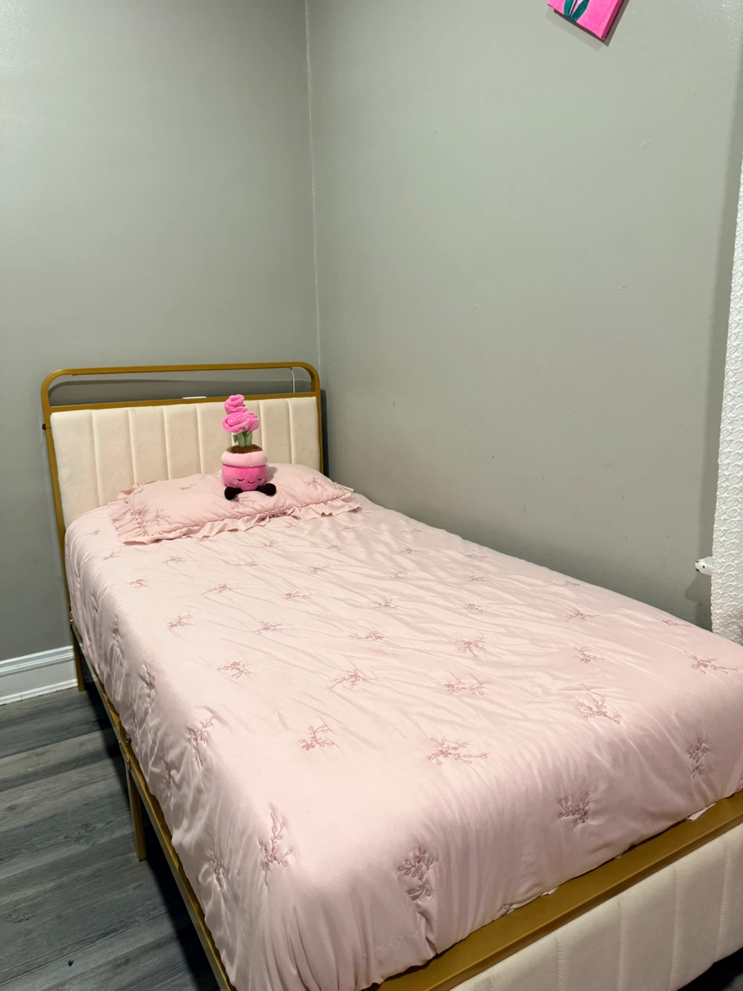 Gold Metal Frame Twin Bed with Mattress