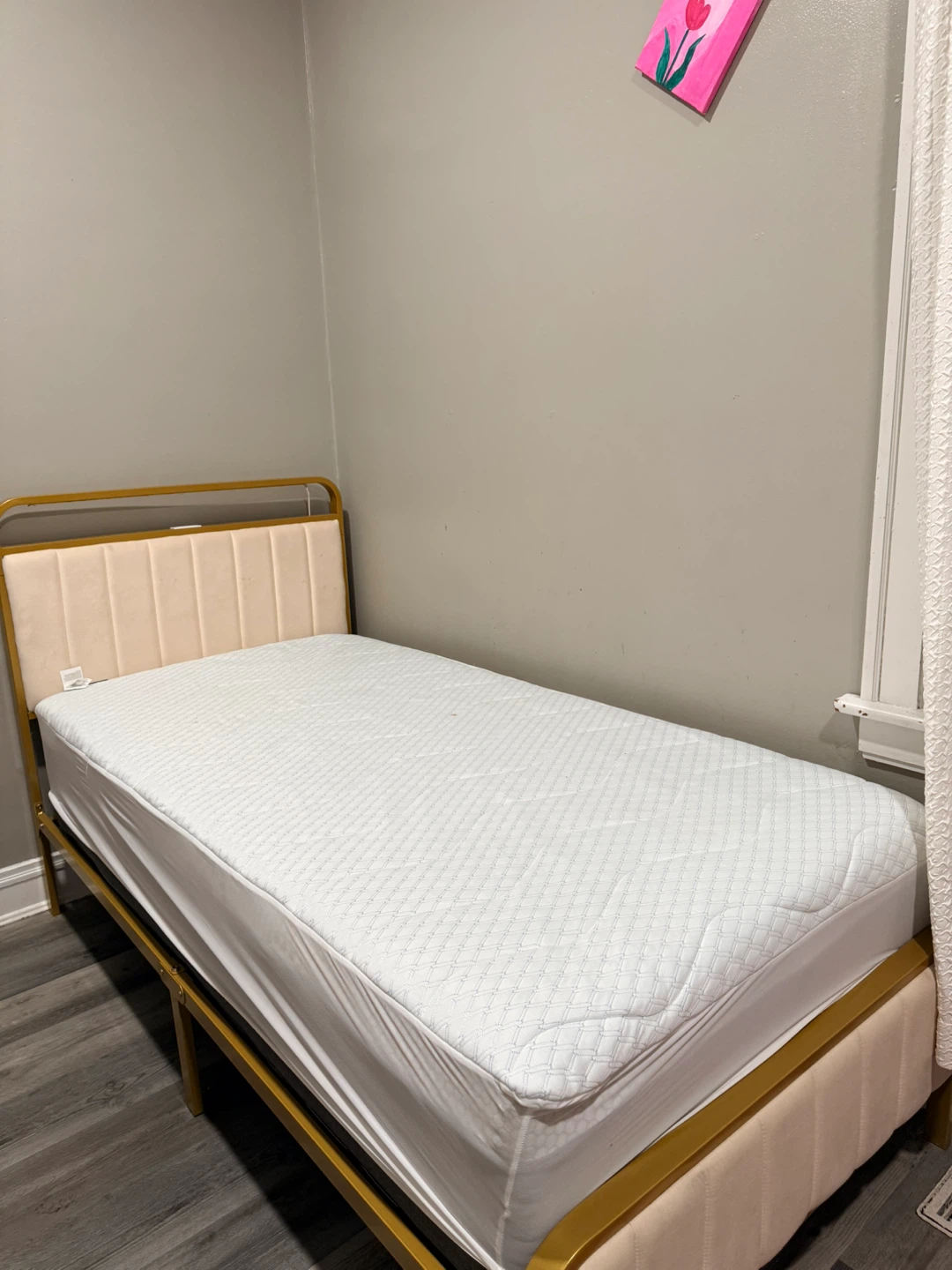Gold Metal Frame Twin Bed with Mattress - photo 2