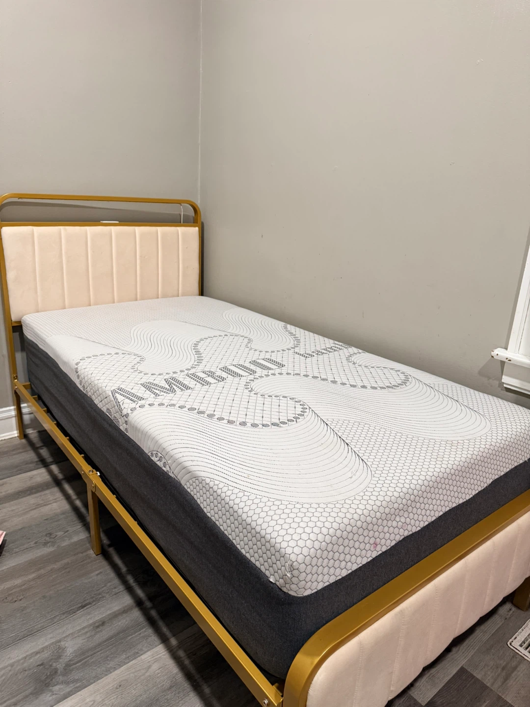 Gold Metal Frame Twin Bed with Mattress - photo 3