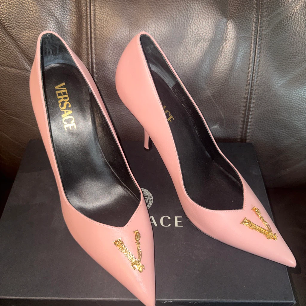 Versace Pink Leather Medusa Pumps Heels